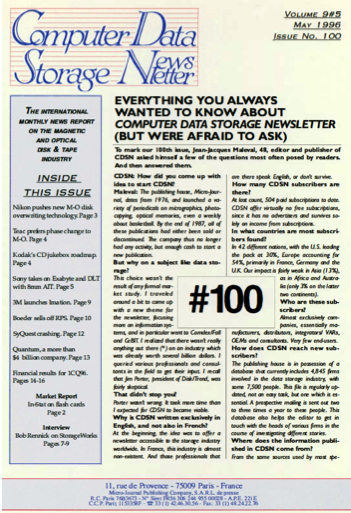 History 1996 Issue 100 Computer Data Storage Newsletter